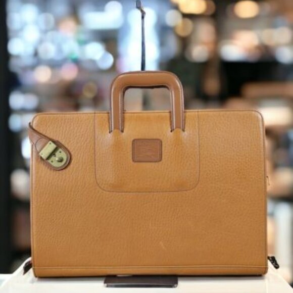 BURBERRY 16" Brown Leather Attache Briefcase Vintage Italy Mens Bag Portfolio - Picture 1 of 5